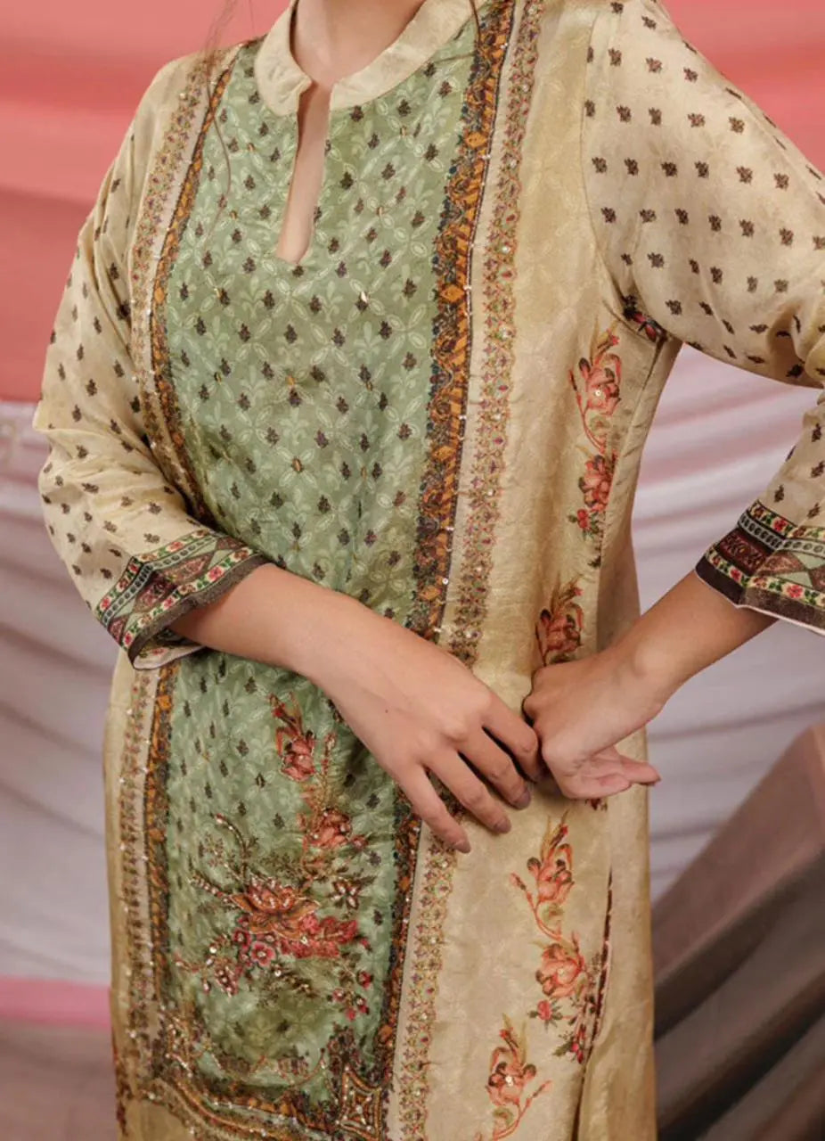 Yufta Green Cream Pure Shimmer Kurti Soul&Confidence