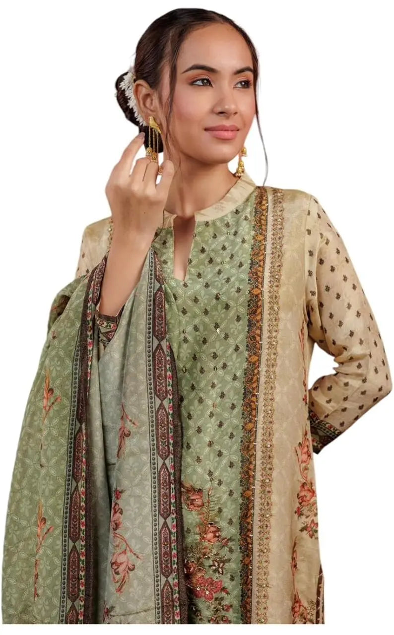 Yufta Green Cream Pure Shimmer Kurti Soul&Confidence